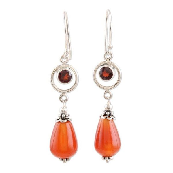 Alternate image for Artisan Crafted Carnelian and Garnet Dangle Earrings Fiery Fusion