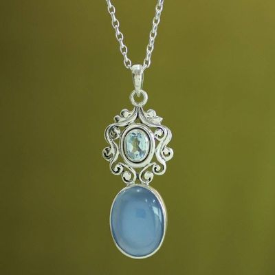 Alternate image for Handcrafted Blue Chalcedony and Topaz Pendant Necklace Harmonious Blue