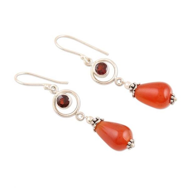 Alternate image for Artisan Crafted Carnelian and Garnet Dangle Earrings Fiery Fusion