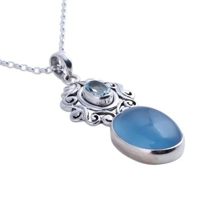 Alternate image for Handcrafted Blue Chalcedony and Topaz Pendant Necklace Harmonious Blue