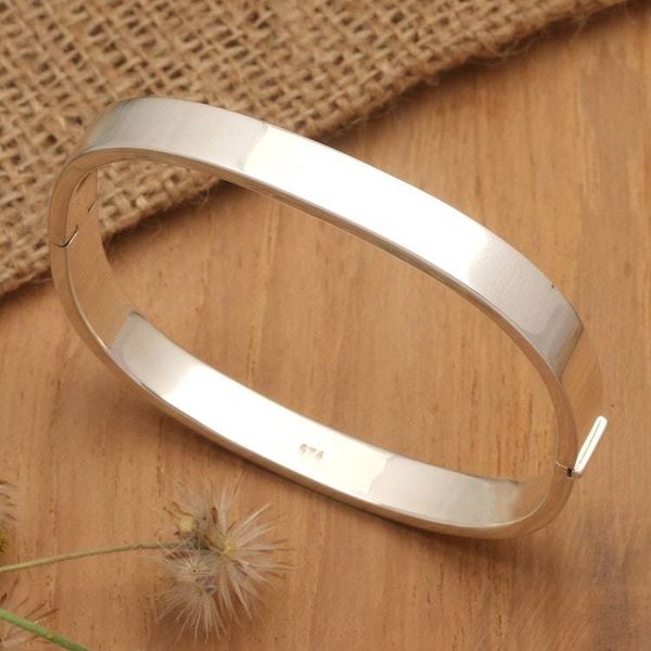 Alternate image for Polished Sterling Silver Bangle-Style Wristband Bracelet Glam and Glow