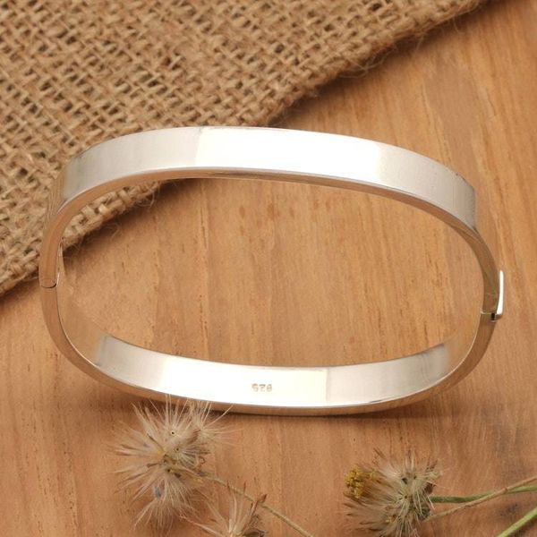 Alternate image for Polished Sterling Silver Bangle-Style Wristband Bracelet Glam and Glow