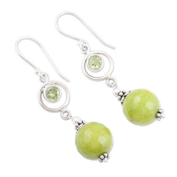 Alternate image for Handcrafted Agate and Peridot Dangle Earrings Summer Chill
