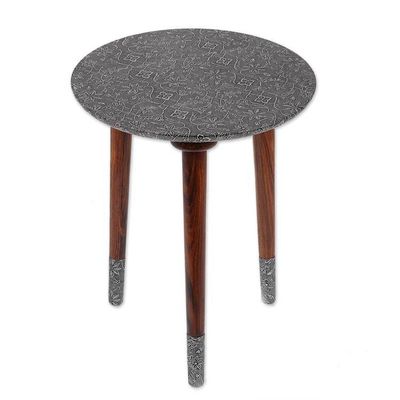 Alternate image for Spring-Themed Embossed Aluminum and Mango Wood Accent Table Tradition  Elegance
