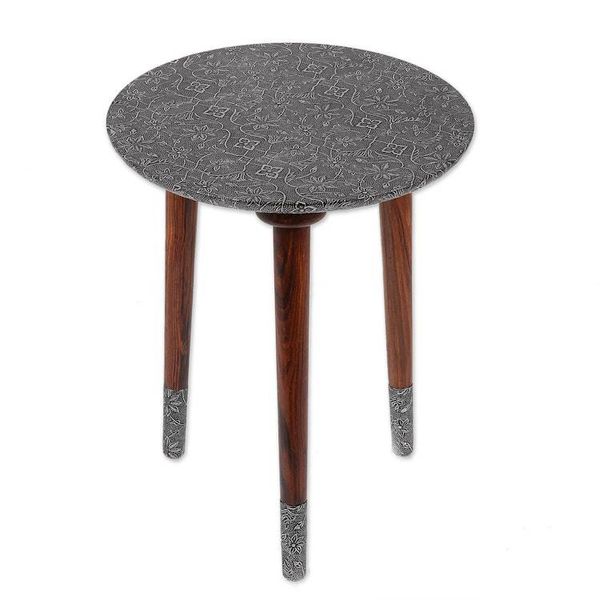 Alternate image for Spring-Themed Embossed Aluminum and Mango Wood Accent Table Tradition  Elegance