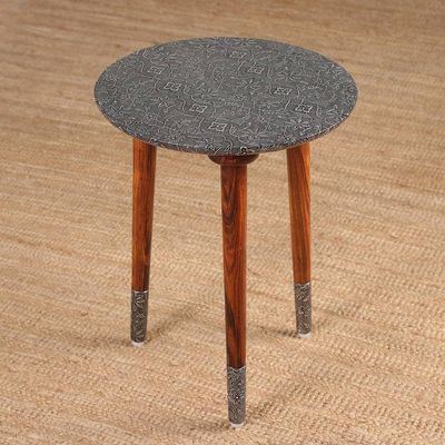 Alternate image for Spring-Themed Embossed Aluminum and Mango Wood Accent Table Tradition  Elegance