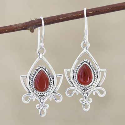 Primary image for Sterling Silver and Red Onyx Dangle Earrings Sunset Lotus