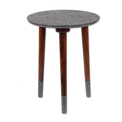 Alternate image for Spring-Themed Embossed Aluminum and Mango Wood Accent Table Tradition  Elegance