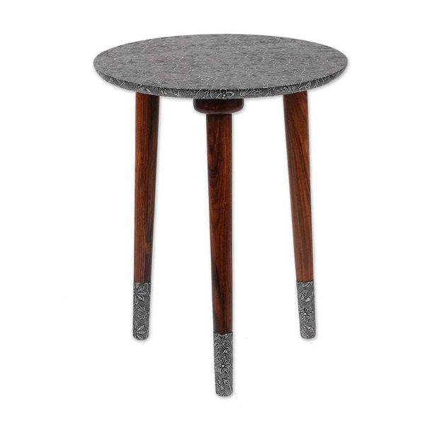 Alternate image for Spring-Themed Embossed Aluminum and Mango Wood Accent Table Tradition  Elegance
