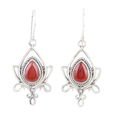 Alternate image for Sterling Silver and Red Onyx Dangle Earrings Sunset Lotus