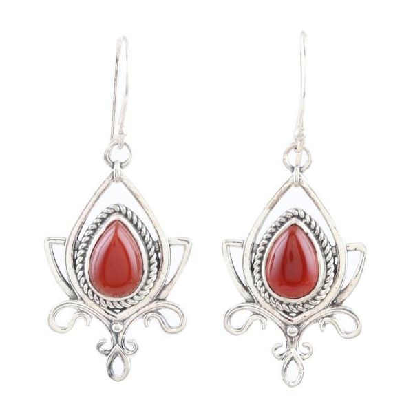 Alternate image for Sterling Silver and Red Onyx Dangle Earrings Sunset Lotus