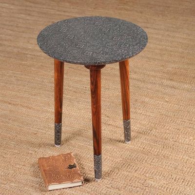 Alternate image for Spring-Themed Embossed Aluminum and Mango Wood Accent Table Tradition  Elegance