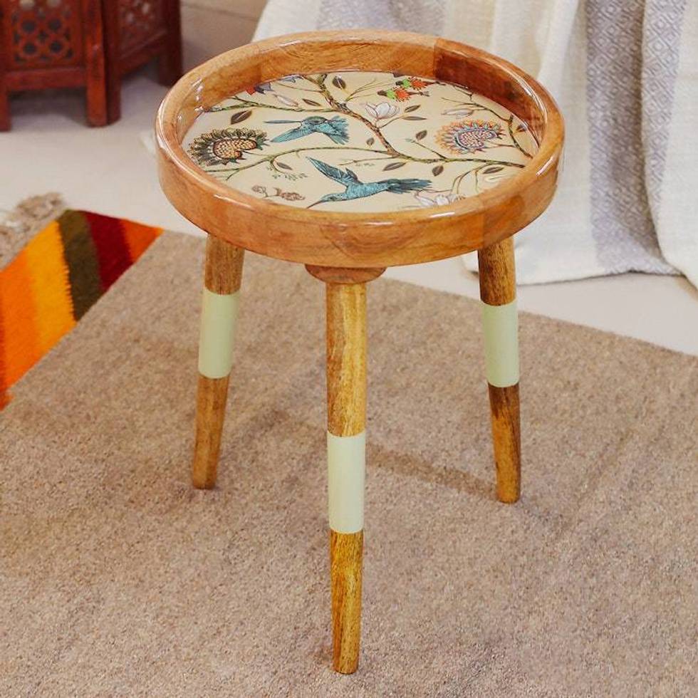 Sylvan-Inspired Carved Resin-Coated Mango Wood Accent Table 'Refined Mother Nature'