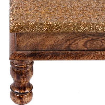 Alternate image for Spring-Themed Embossed Brass and Polished Mango Wood Ottoman Golden Heritage
