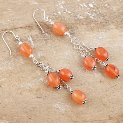 Alternate image for Sterling Silver Dangle Earrings with Carnelian Beads Sunset Waterfall