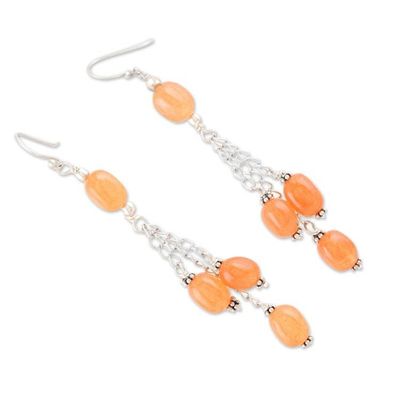 Alternate image for Sterling Silver Dangle Earrings with Carnelian Beads Sunset Waterfall
