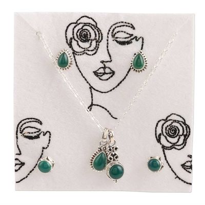 Alternate image for Hand Made Green Onyx and Sterling Silver Jewelry Set Garden Muse