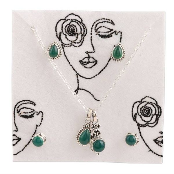 Alternate image for Hand Made Green Onyx and Sterling Silver Jewelry Set Garden Muse