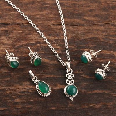 Alternate image for Hand Made Green Onyx and Sterling Silver Jewelry Set Garden Muse