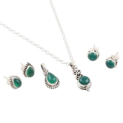Alternate image for Hand Made Green Onyx and Sterling Silver Jewelry Set Garden Muse