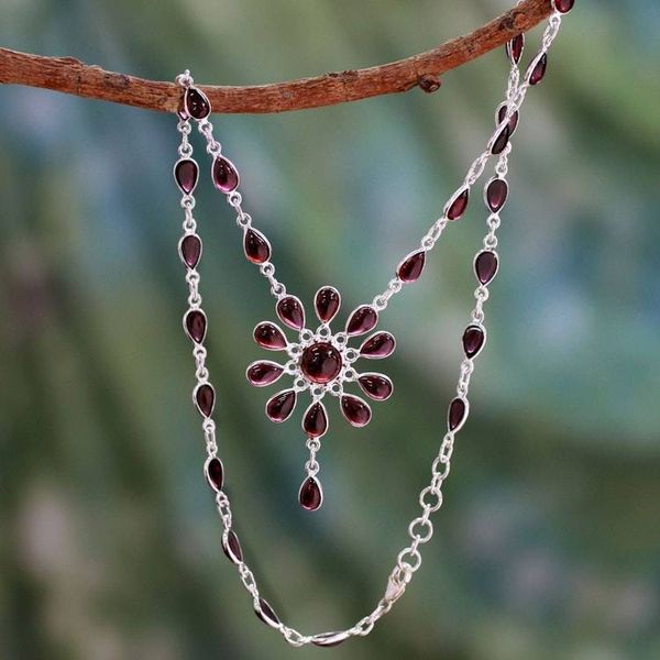 Alternate image for Garnet Floral Y Necklace from India Crimson Allure