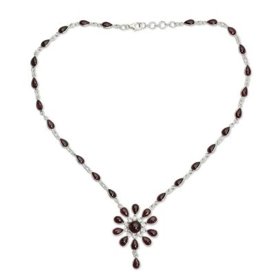 Alternate image for Garnet Floral Y Necklace from India Crimson Allure
