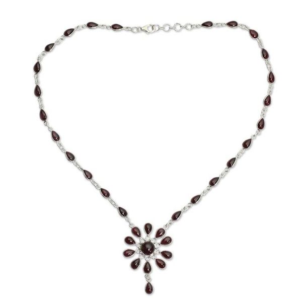 Alternate image for Garnet Floral Y Necklace from India Crimson Allure