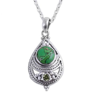 Primary image for Peridot and Composite Turquoise Pendant Necklace from India Mesmerizing Sphere