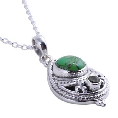 Alternate image for Peridot and Composite Turquoise Pendant Necklace from India Mesmerizing Sphere