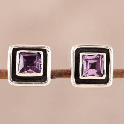 Alternate image for Square Amethyst Stud Earrings from India Regal Frame