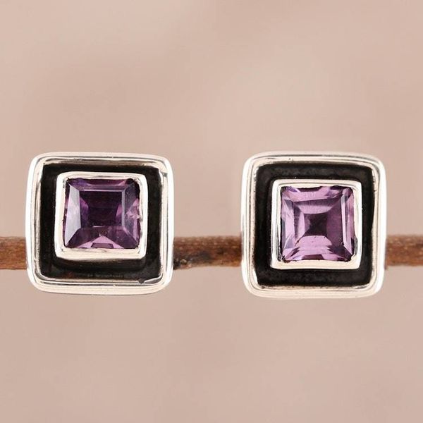 Alternate image for Square Amethyst Stud Earrings from India Regal Frame