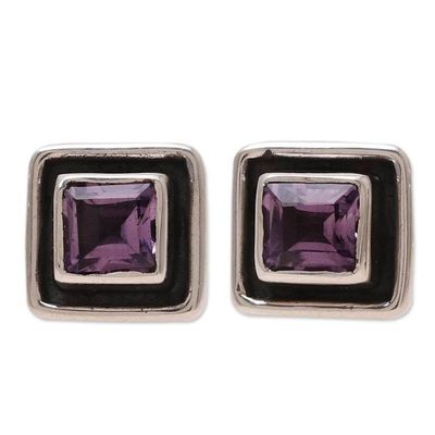Alternate image for Square Amethyst Stud Earrings from India Regal Frame