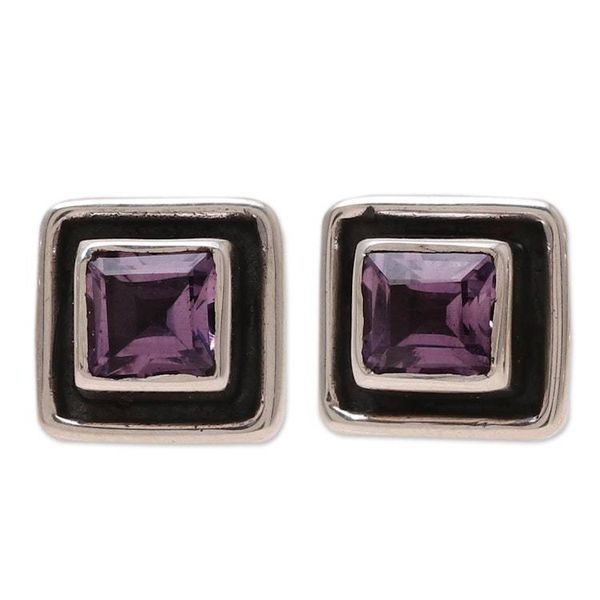 Alternate image for Square Amethyst Stud Earrings from India Regal Frame