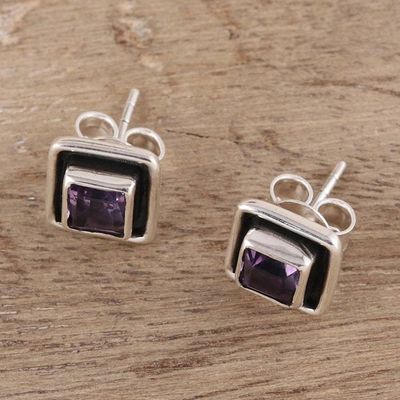 Alternate image for Square Amethyst Stud Earrings from India Regal Frame