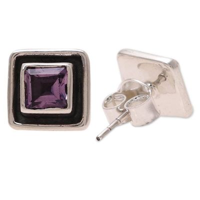 Alternate image for Square Amethyst Stud Earrings from India Regal Frame