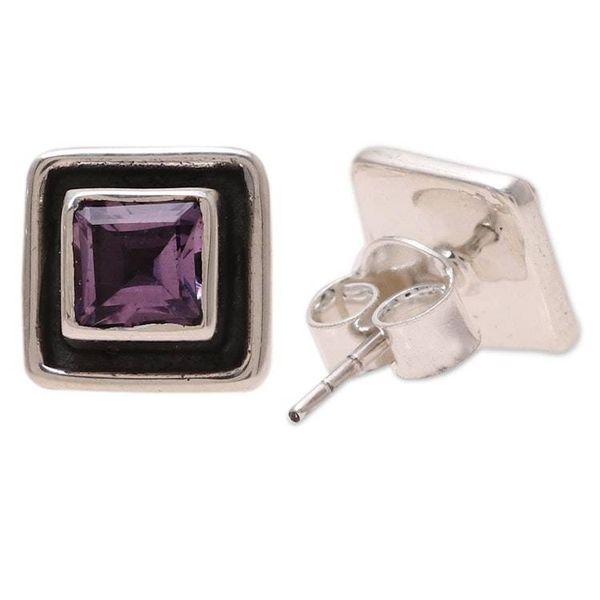 Alternate image for Square Amethyst Stud Earrings from India Regal Frame