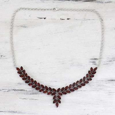 Alternate image for Garnet and Sterling Silver Statement Necklace from India Crimson Princess
