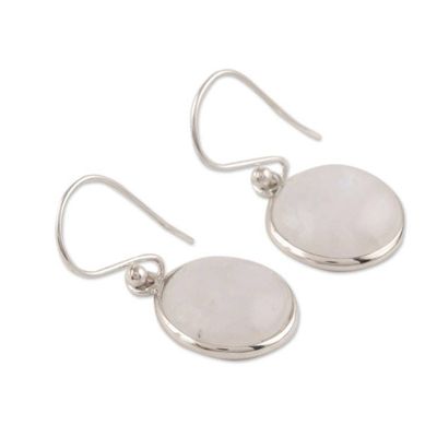 Alternate image for Circular Rainbow Moonstone Dangle Earrings from India Mars