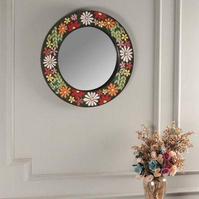 Primary image for Multicolor Spring-Patterned Round Ceramic Mosaic Mirror Cycle of Spring Blooms