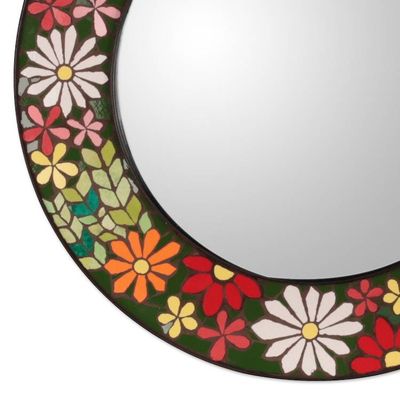 Alternate image for Multicolor Spring-Patterned Round Ceramic Mosaic Mirror Cycle of Spring Blooms