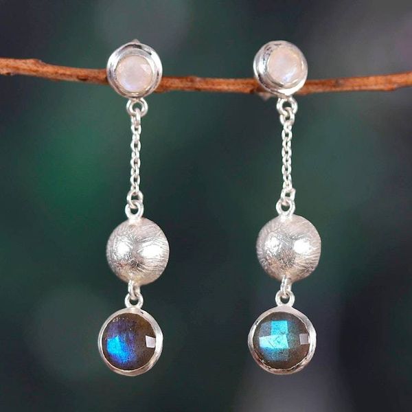 Alternate image for Sterling Silver Multi-Gemstone Dangle Earrings from India Charismatic Splendor