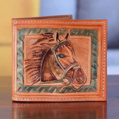 Alternate image for Artisan-Made Sunrise Orange Leather Horse Wallet from India Horse Fieriness