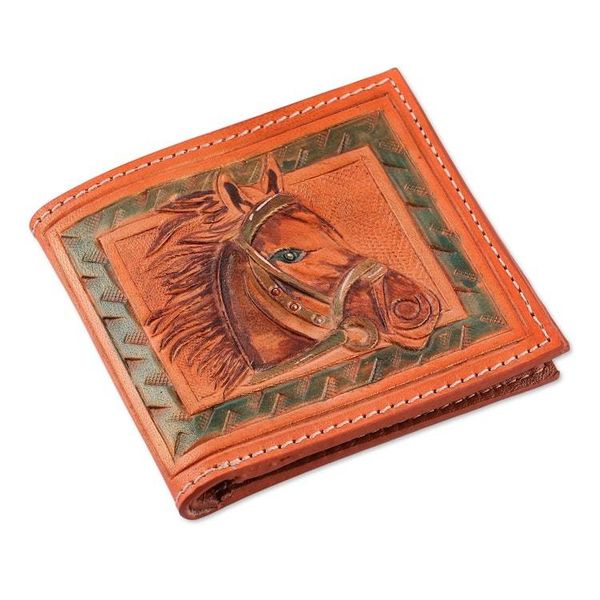 Alternate image for Artisan-Made Sunrise Orange Leather Horse Wallet from India Horse Fieriness
