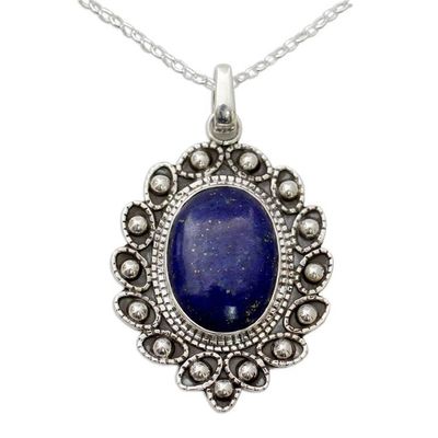 Alternate image for Lapis Lazuli and Sterling Silver Flower Necklace from India Blossoming Legacy