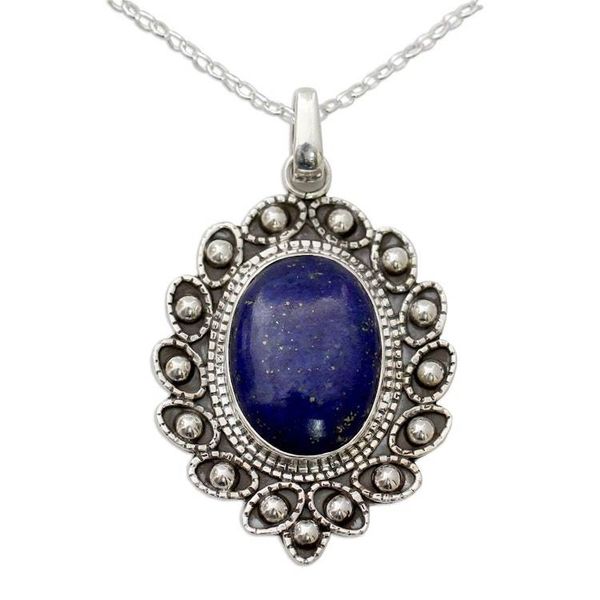 Alternate image for Lapis Lazuli and Sterling Silver Flower Necklace from India Blossoming Legacy