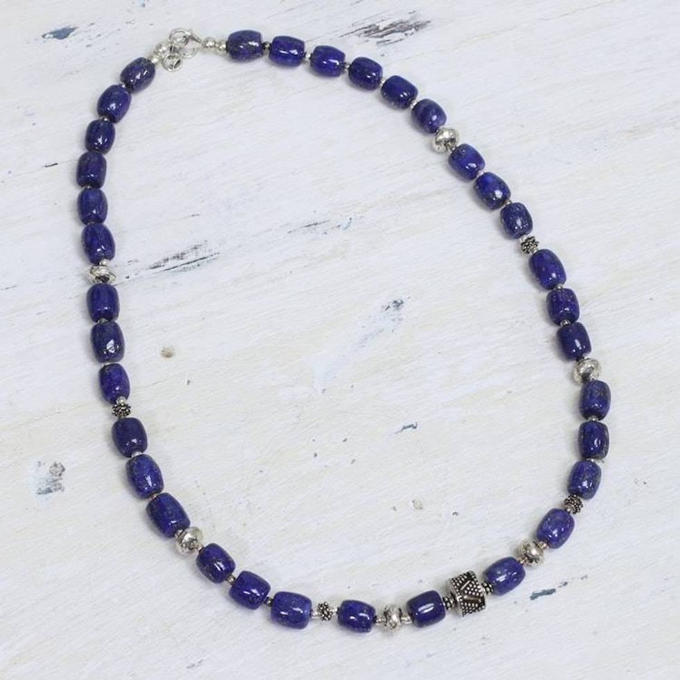 Lapis lazuli beaded necklace 'India Glamour'
