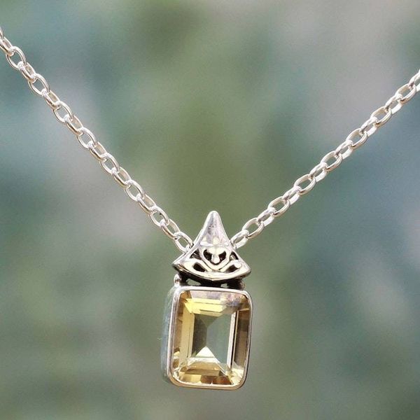 Alternate image for Hand Made Faceted Citrine Pendant Necklace from India Indian Grace in Yellow