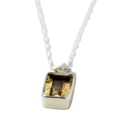 Alternate image for Hand Made Faceted Citrine Pendant Necklace from India Indian Grace in Yellow