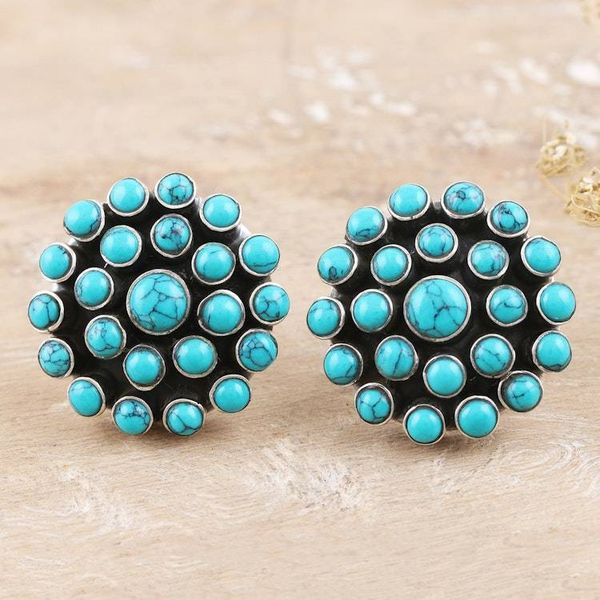 Alternate image for Hand Crafted Sterling Silver Drop Earrings Floral Burst