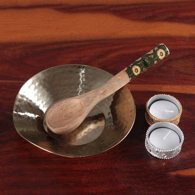Alternate image for Brass-Plated Handcrafted Spoon Rest with Hammered Finish Hammered Textures